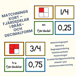 Matchningskort – Fjärdedelar i bråk- och decimalform