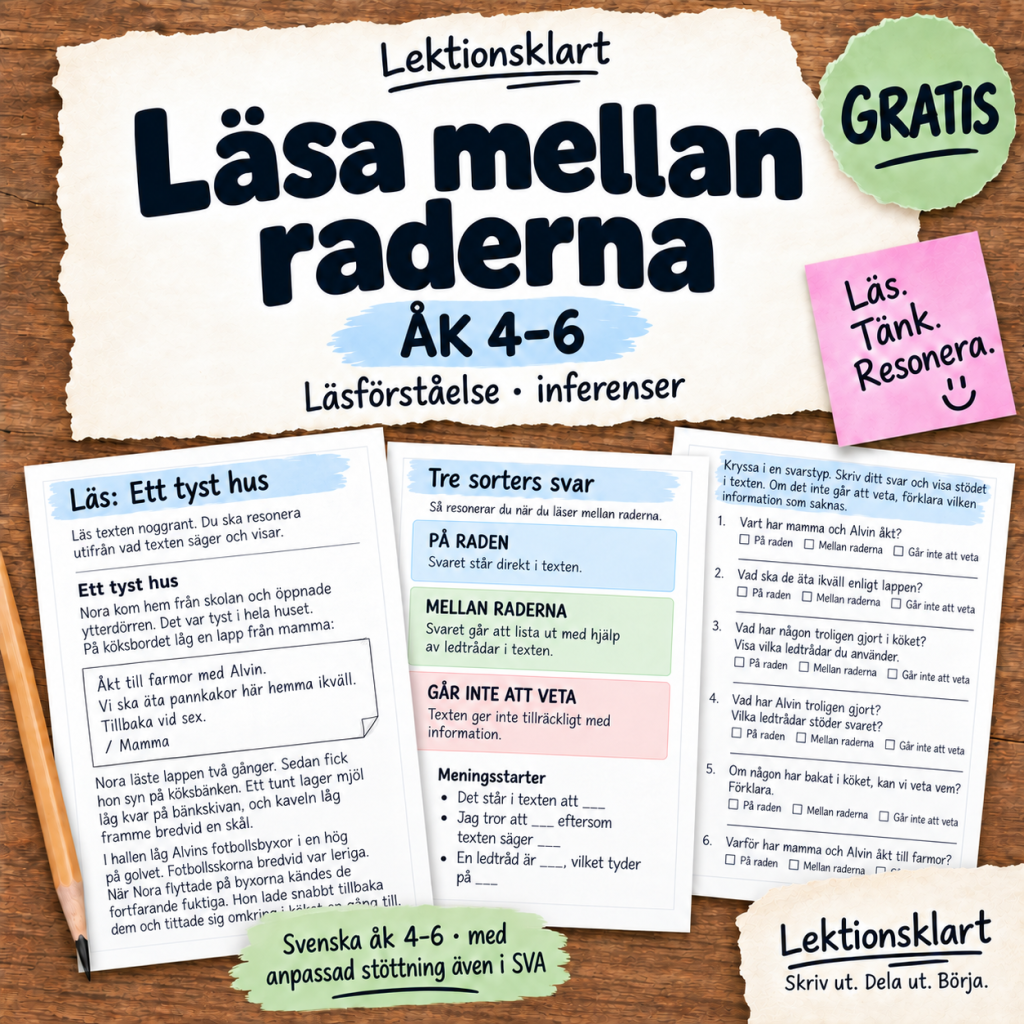 Läsa mellan raderna – gratis läsförståelse åk 4–6
