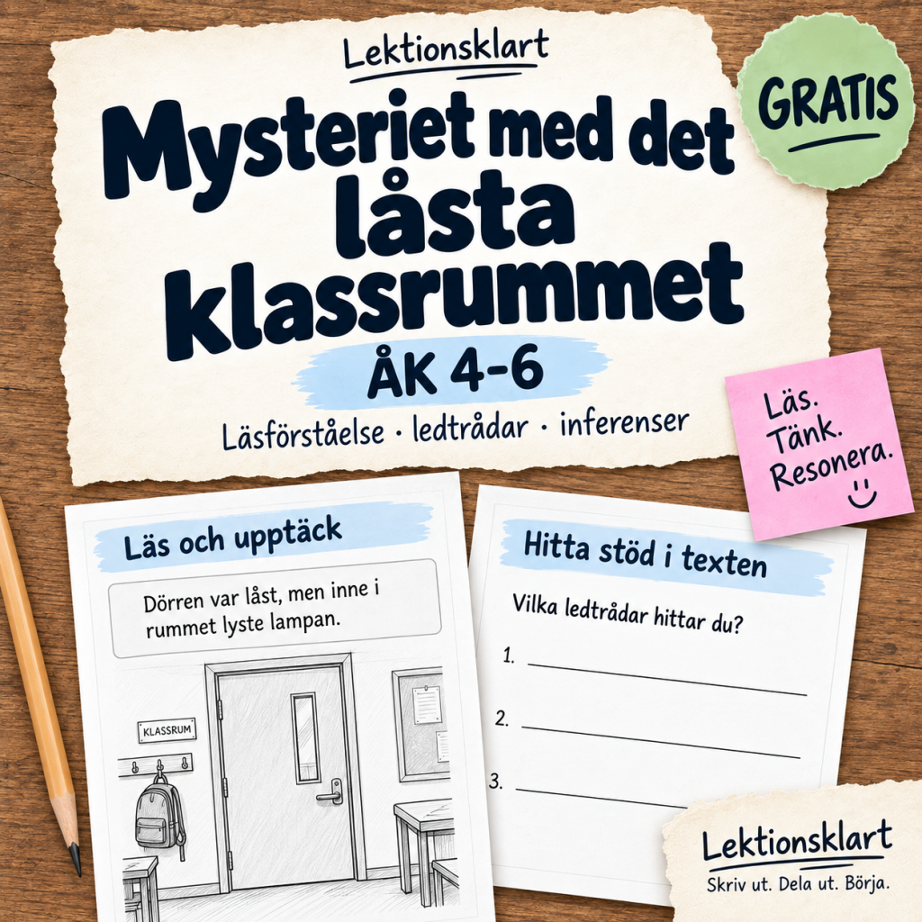 Mysteriet med det låsta klassrummet – gratis läsförståelse åk 4–6