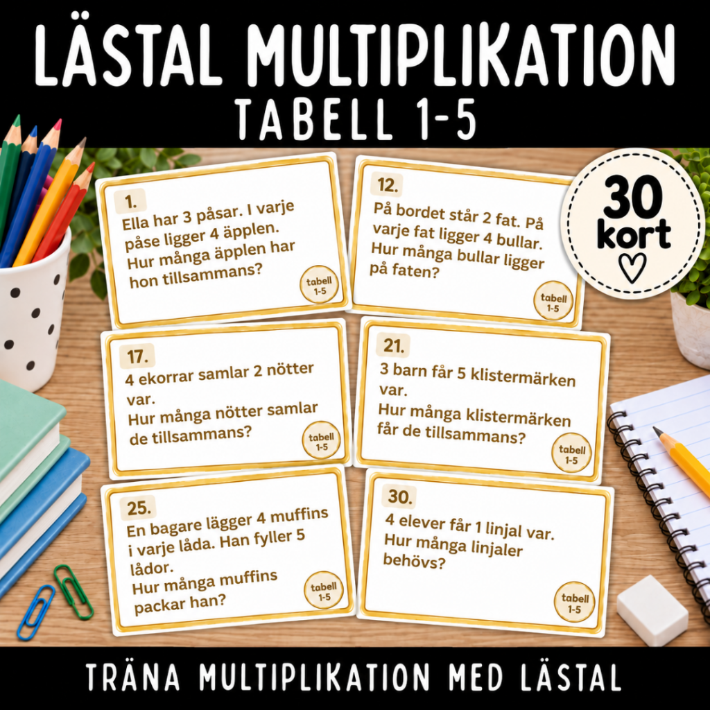 Lästal med multiplikation, tabell 1-5