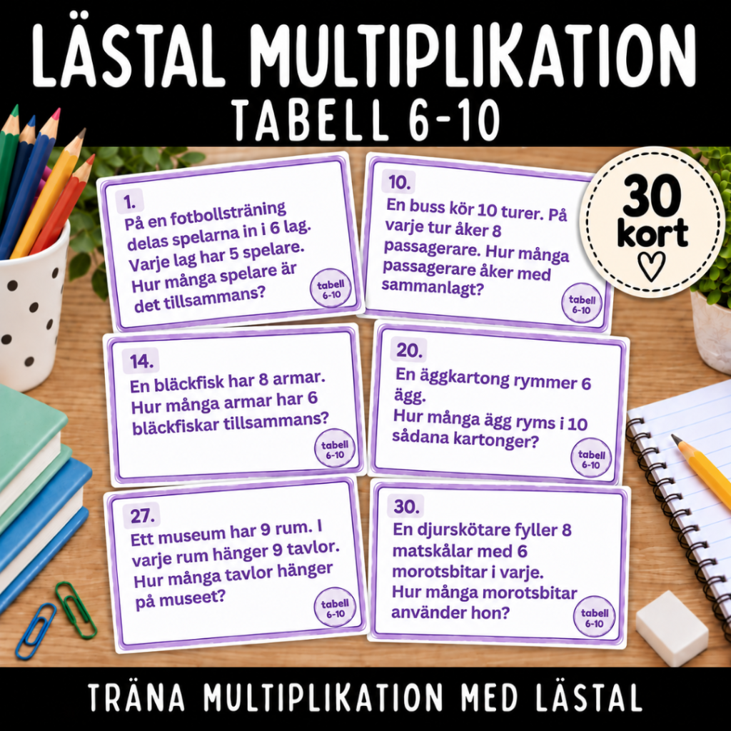Lästal med multiplikation, tabell 6-10