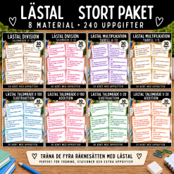 Stort paket med lästal, 240 uppgifter med de fyra räknesätten