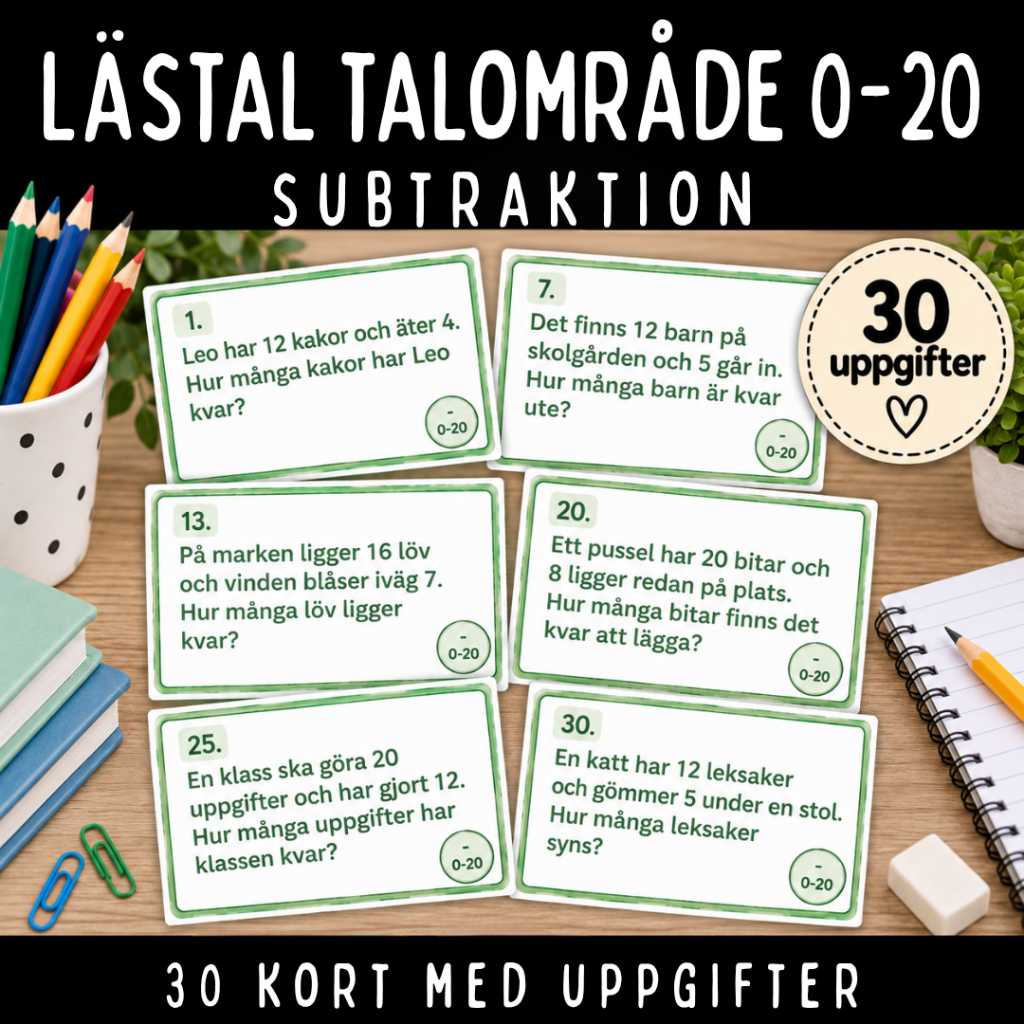 Lästal med subtraktion inom talområdet 0-20