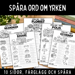 Spåra ord om yrken, 10 sidor