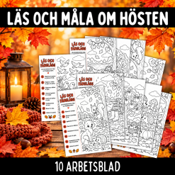 Läs och måla om hösten, 10 sidor, enkla instruktioner