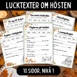 Lucktext om hösten för lågstadiet, 10 sidor, nivå 1