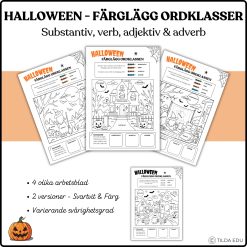 Halloween – Färglägg ordklasserna | Substantiv, verb, adjektiv & adverb