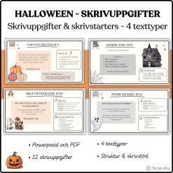 Halloween – Skrivuppgifter & skrivstarter | 4 olika texttyper