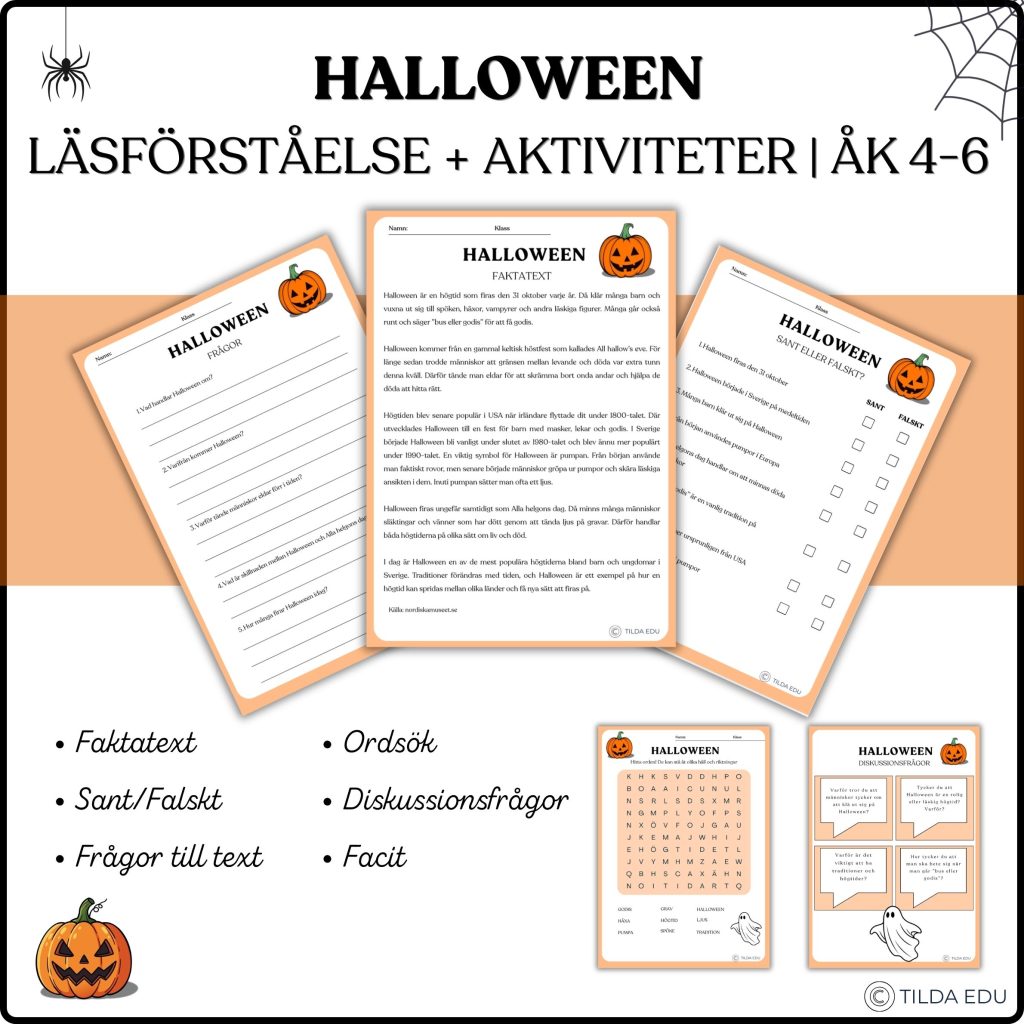 Halloween – Faktatext & arbetsuppgifter | Åk 4–6