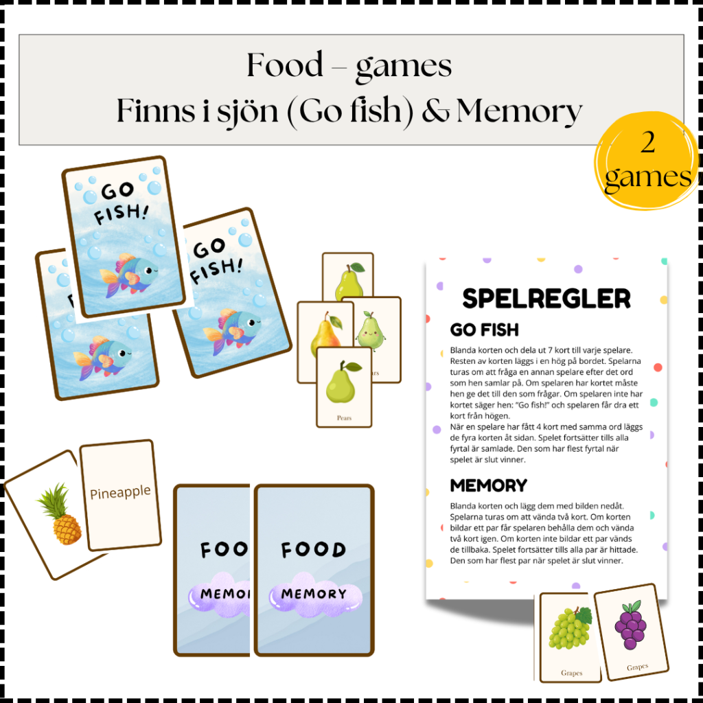Food Games – Go Fish & Memory | Engelska spel | Lågstadiet & anpassad grundskola