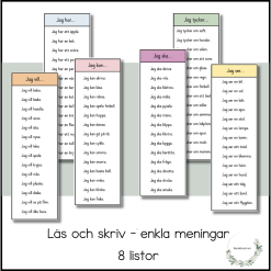 Läs enkla meningar - 8 listor