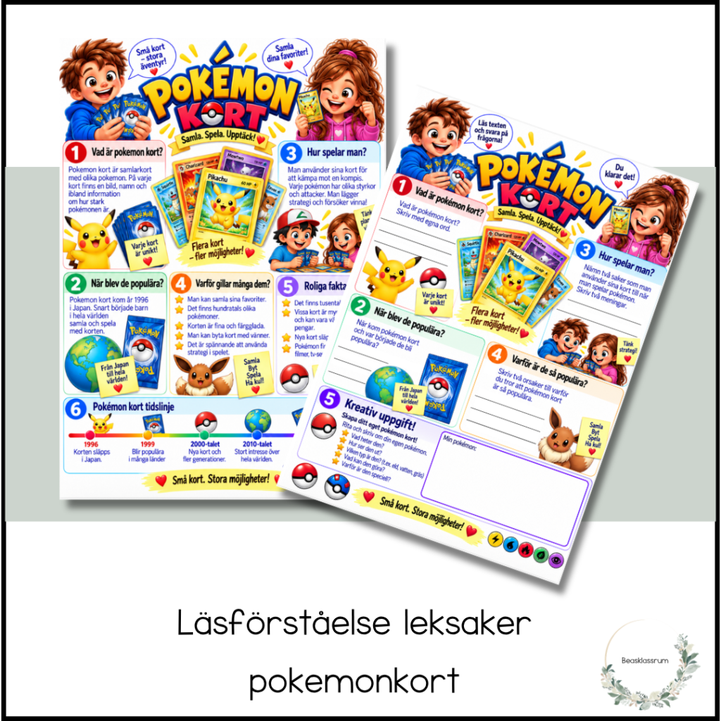 Läsförståelse leksaker – pokemonkort