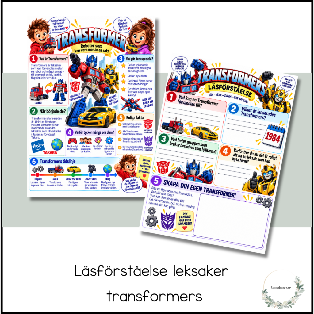Läsförståelse leksaker – transformers