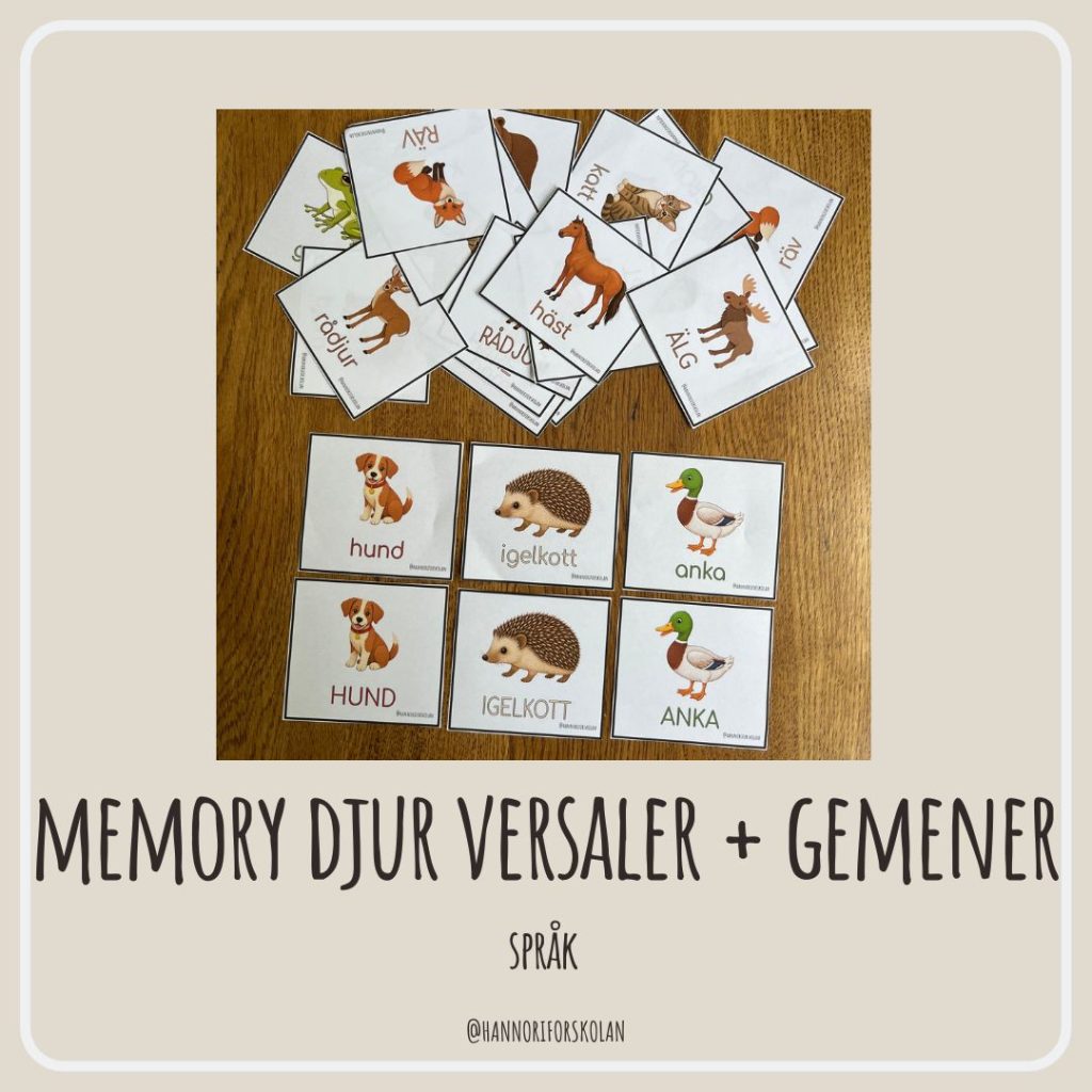 Memory djur med versaler + gemener