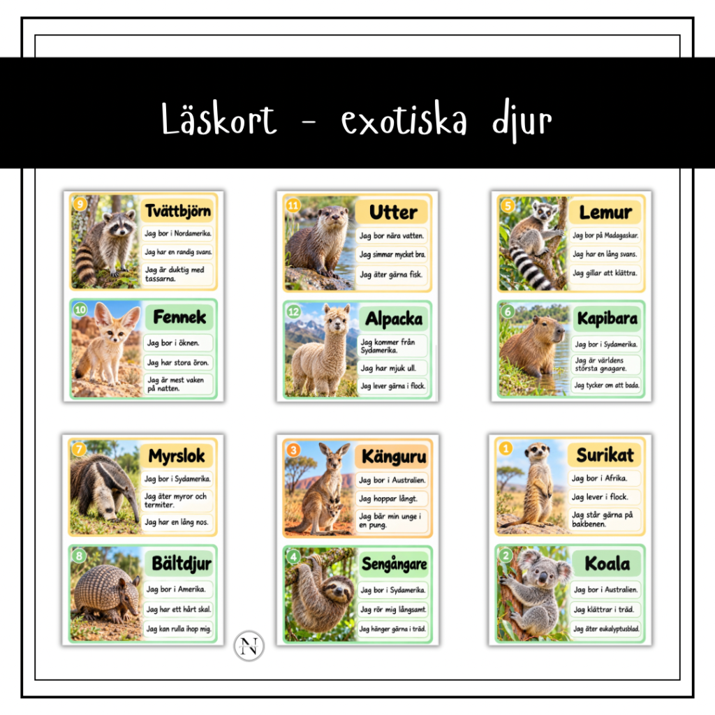 Läskort – exotiska djur