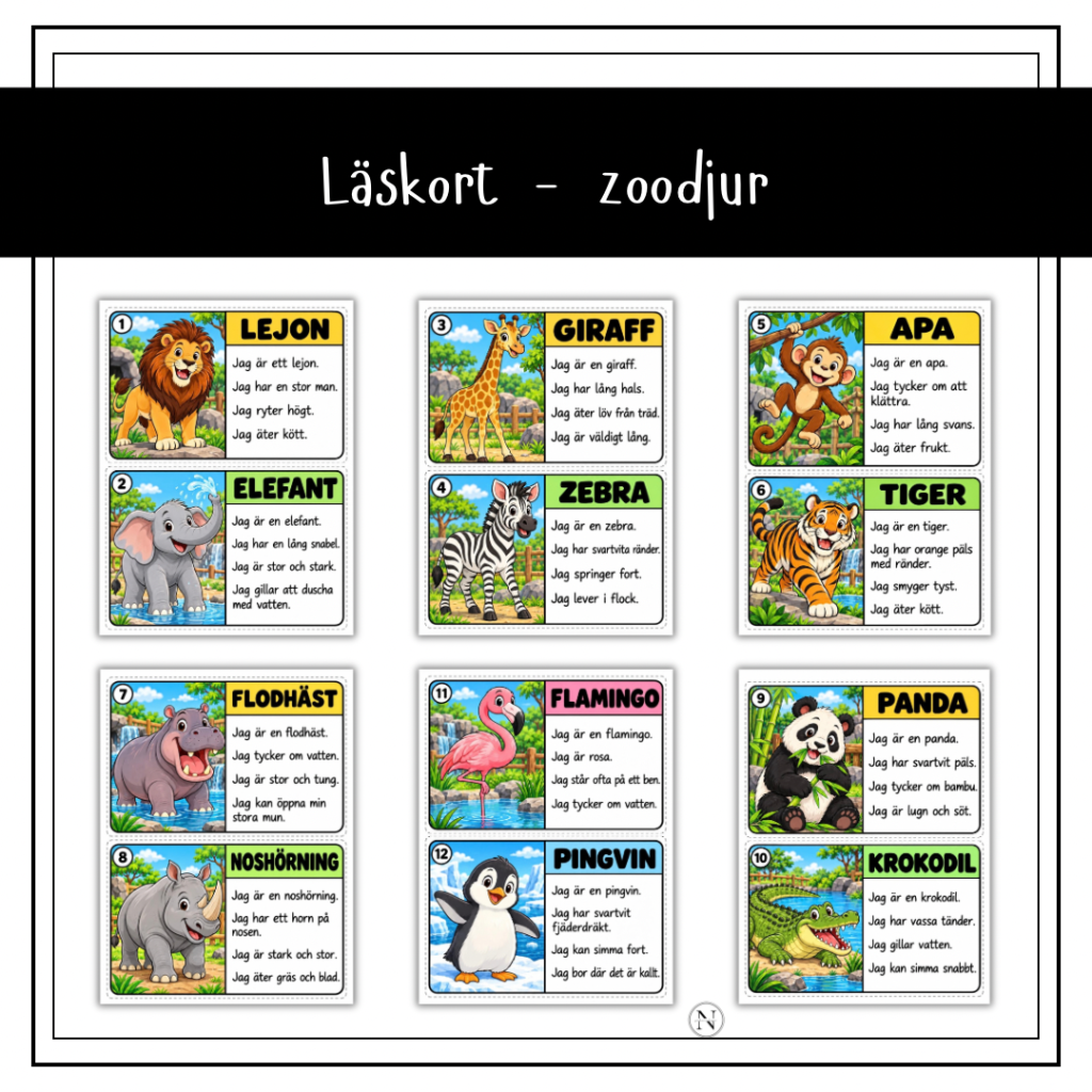 Läskort – zoo