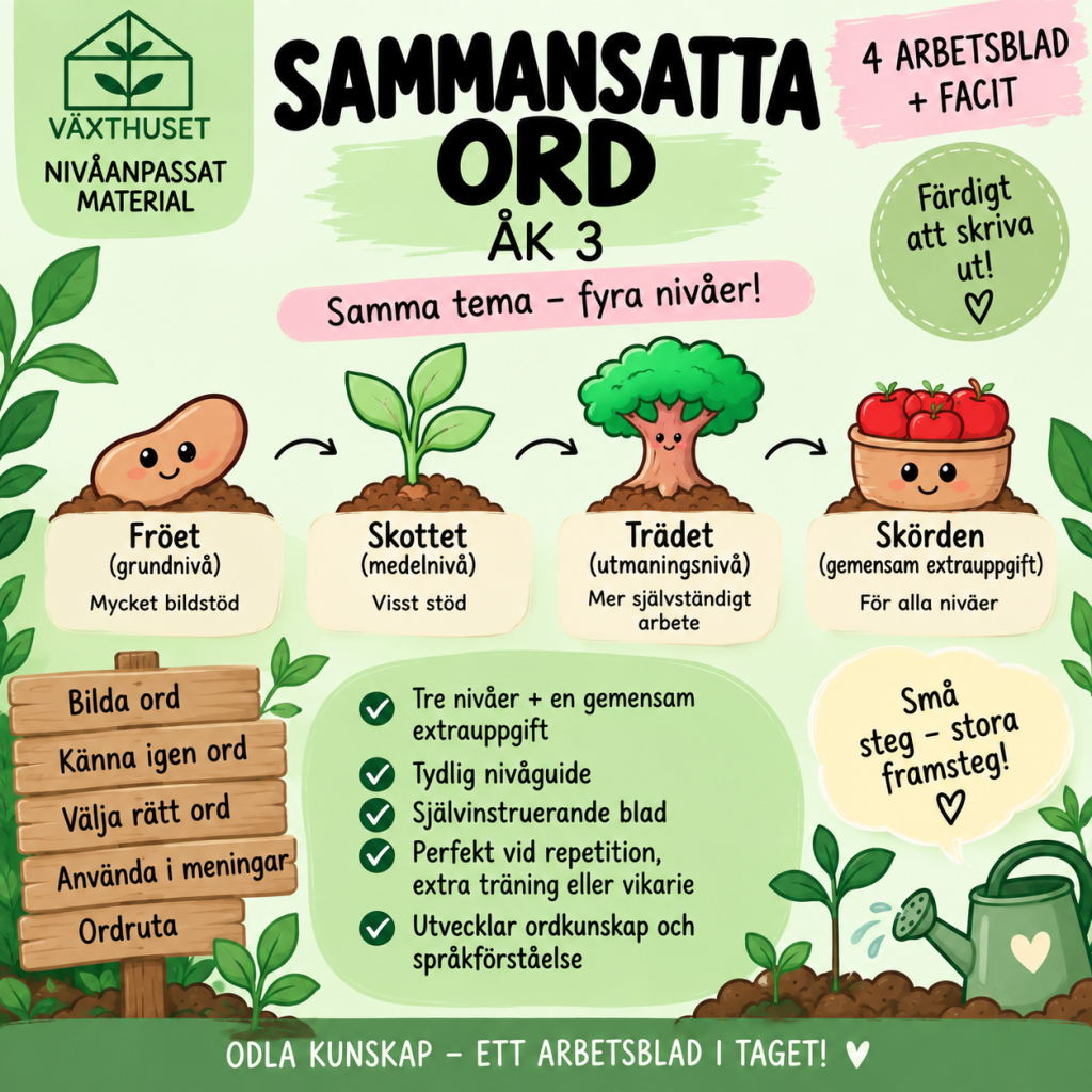 Växthuset | Sammansatta ord – nivåanpassat material åk 3