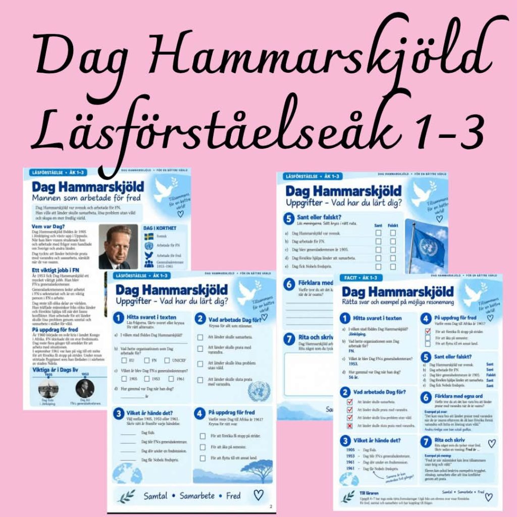 Dag Hammarskjöld – läsförståelse åk 1–3 | FN, fred och samarbete