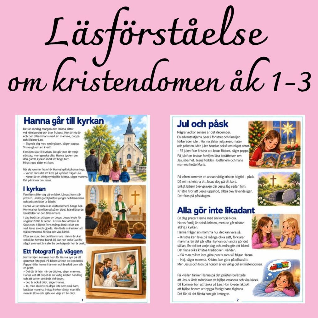 Läsförståelse om kristendomen – åk 1–3 | Berättelse, frågor & facit
