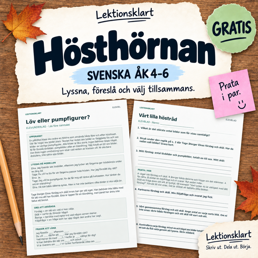 GRATIS – Hösthörnan | Muntlig minilektion i svenska åk 4–6