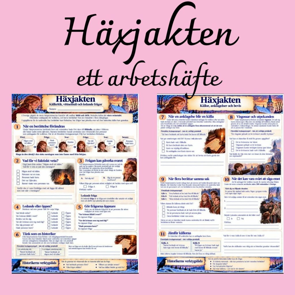 Häxjakten – arbetshäfte i historia och källkritik | 21 uppgifter + facit
