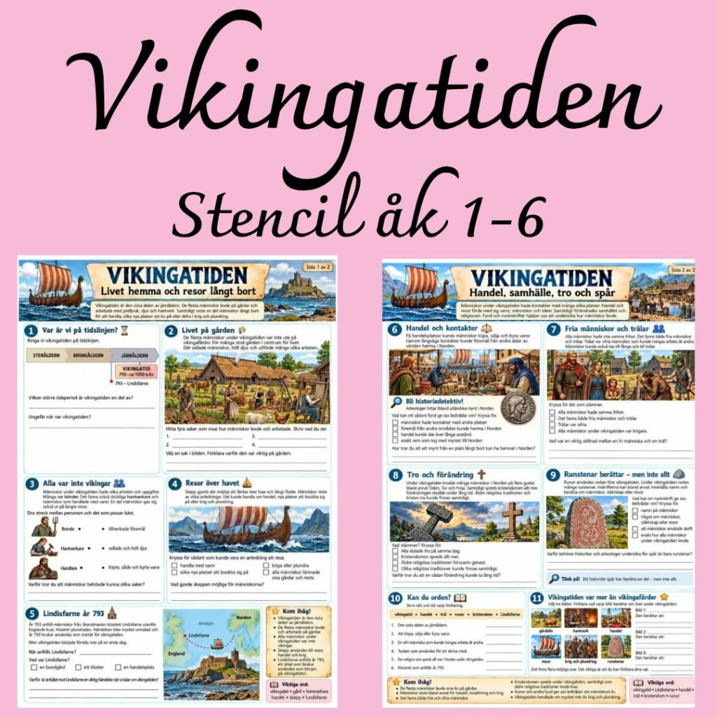 Vikingatiden – från Lindisfarne till runstenar | Arbetsblad + facit