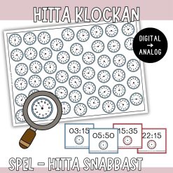 Hitta tiden - Mattespel med analog och digital klocka