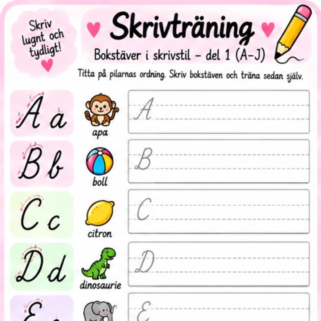 Träna på skrivstil med hjälplinjer