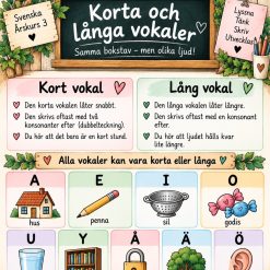 Kort och lång vokal. Arbetsblad och hjälp i bänken/tavlan/klassrummet