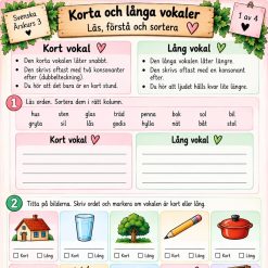 Kort och lång vokal. Arbetsblad och hjälp i bänken/tavlan/klassrummet