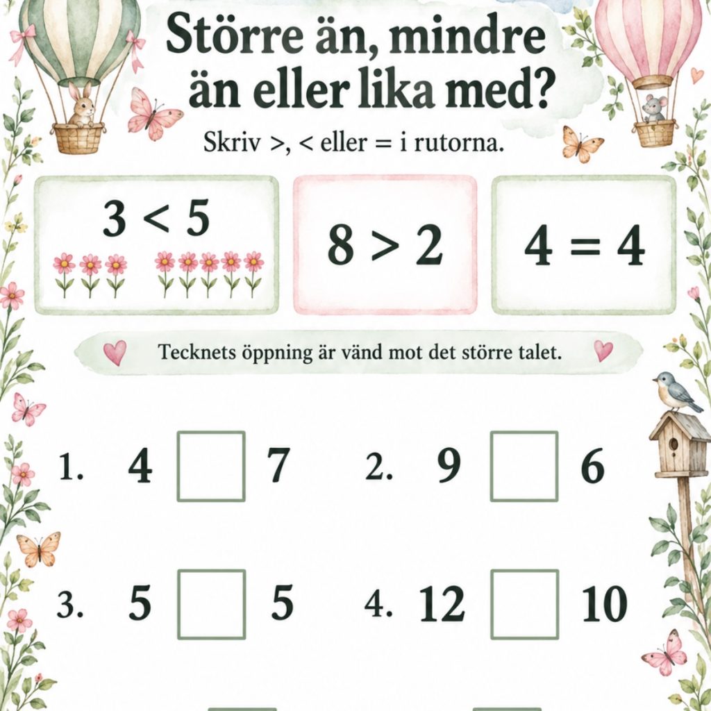 Likhetstecken, större än och mindre än.