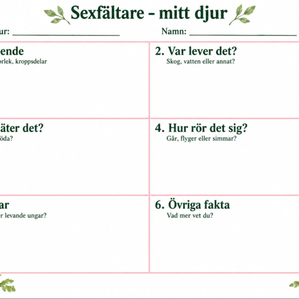 Sexfältare och tankekarta djur!