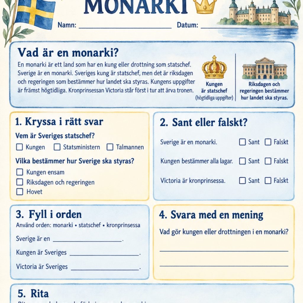 Monarki arbetsblad!