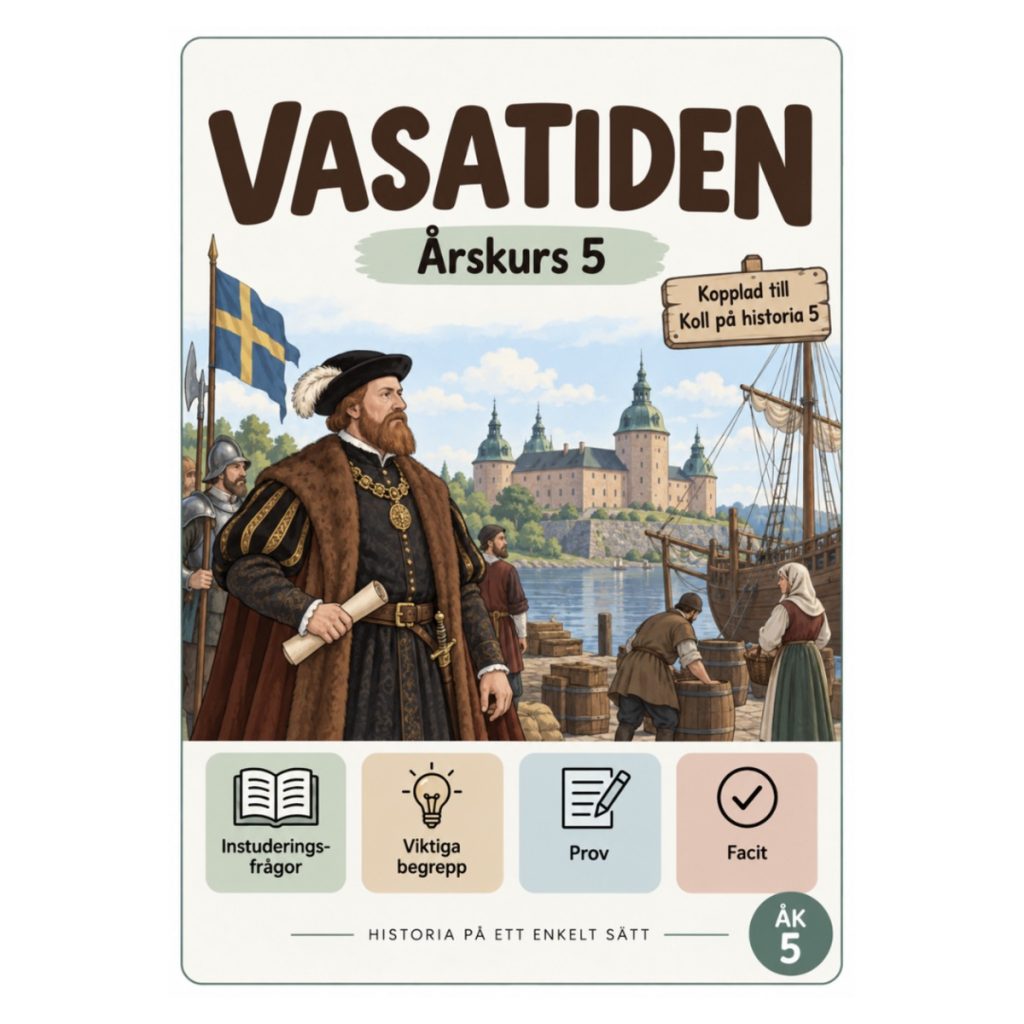 Vasatiden åk 5 – instuderingsfrågor med bildstöd, viktiga begrepp, prov & facit- inspirerat av Koll på historia 5