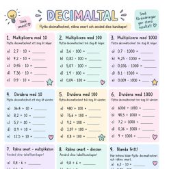 Arbetsblad multiplikation,addition och subtraktion med decimaltal