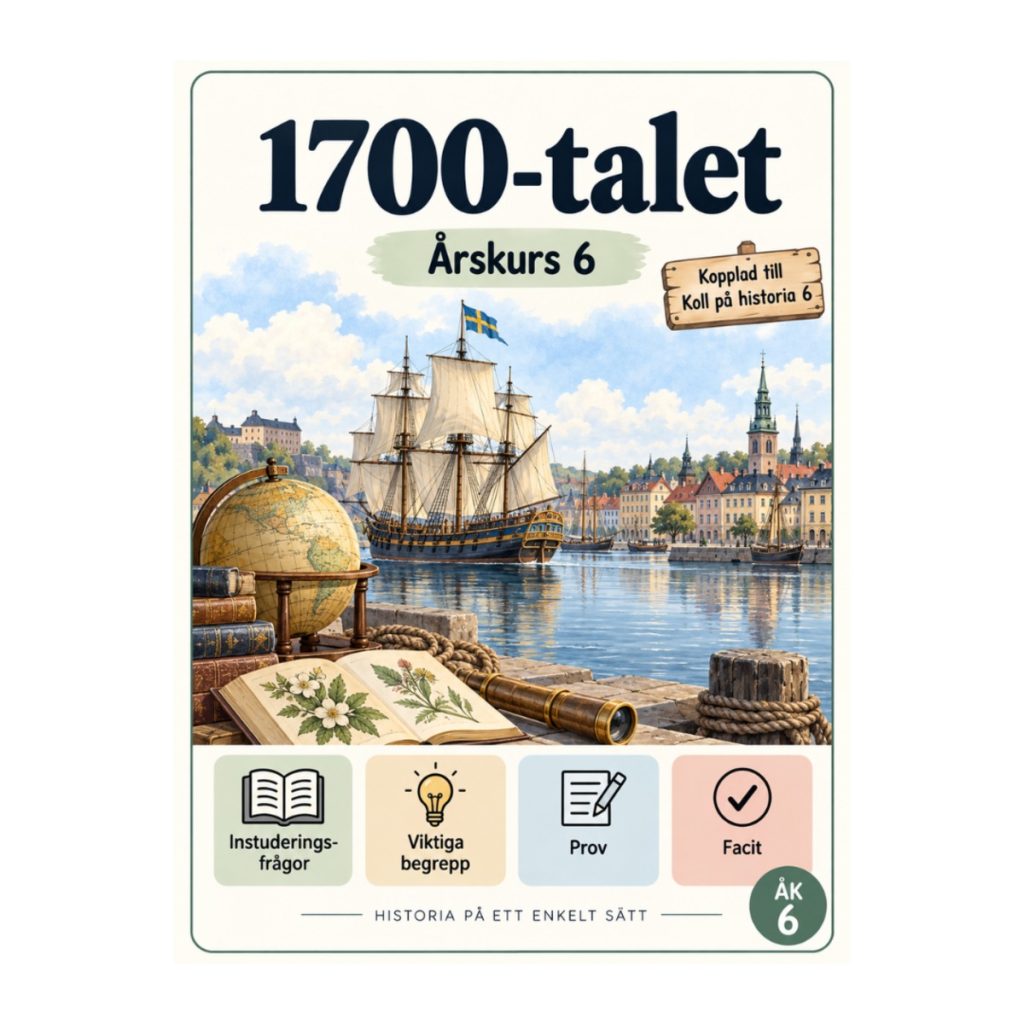 1700-talet åk 6 – instuderingsfrågor med bildstöd, viktiga begrepp, prov & facit| kopplat till Koll på historia 6