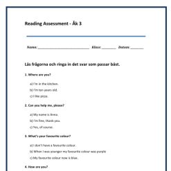 Kartläggning åk 3 Engelska - Reading Assessment Del A