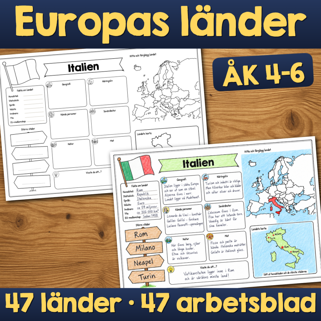 Europas länder – komplett arbetsblads­serie (47 länder)