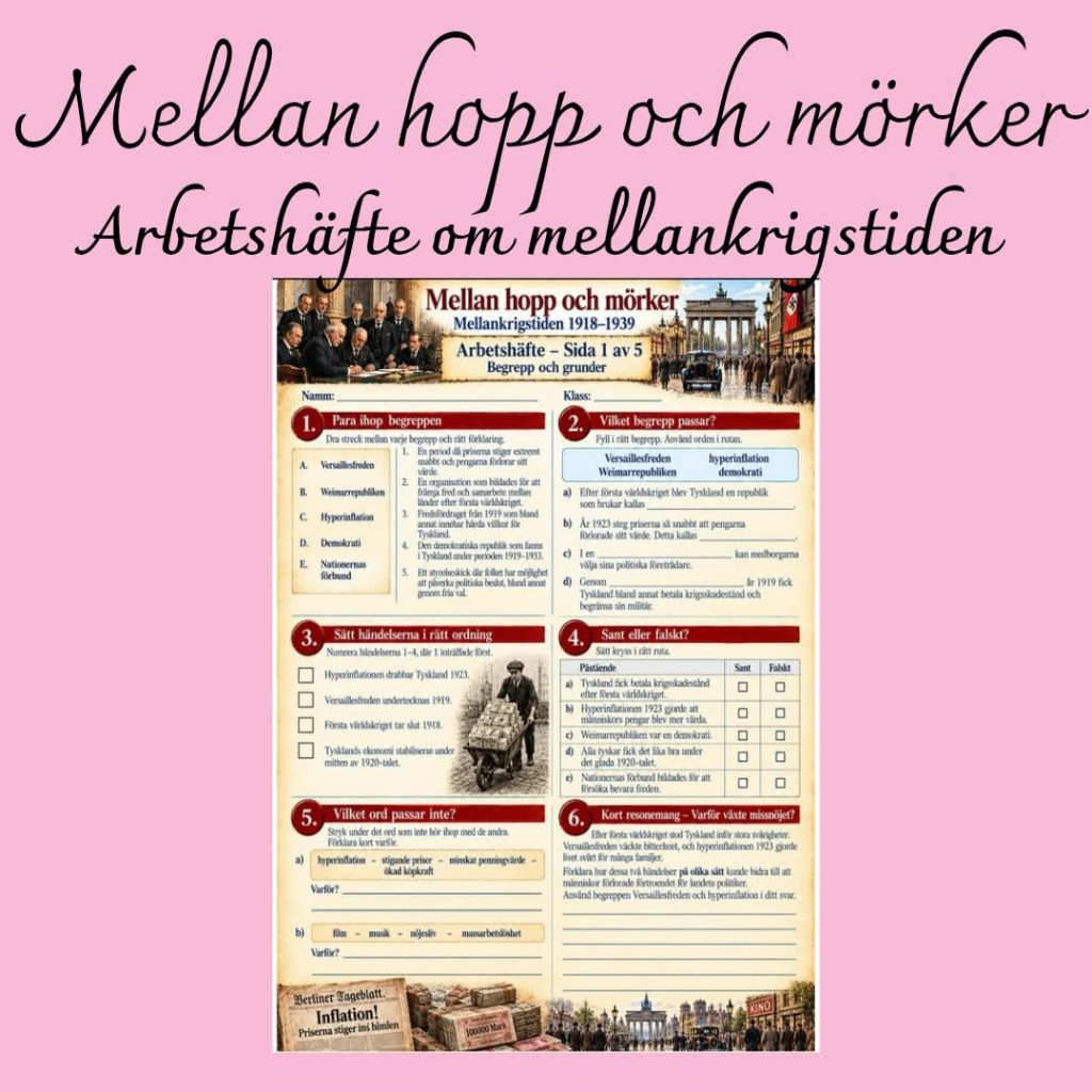 Mellan hopp och mörker – Mellankrigstiden 1918–1939 | Arbetshäfte med 30 uppgifter och facit