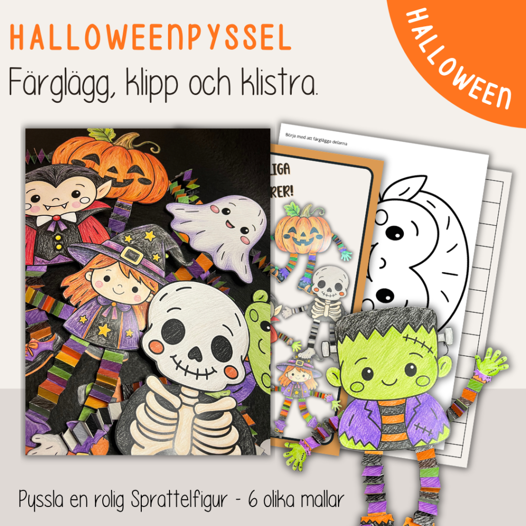 Halloween – Halloweenpyssel – Pyssla en sprattelfigur – 6 olika mallar