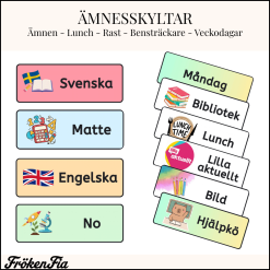 33st Färgkoordinerade ämnesskyltar och veckodagar (med bildstöd )