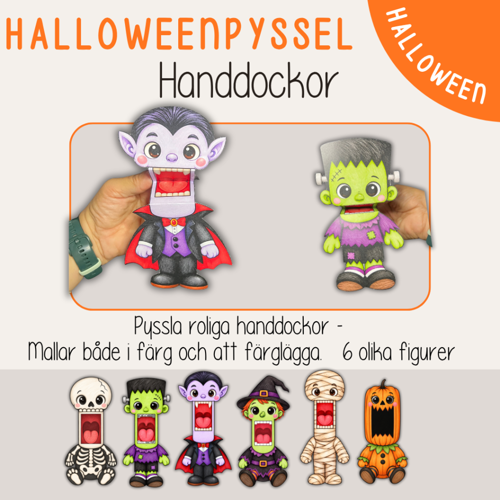 Halloween – Pyssla handdockor – 6 olika Halloweenfigurer