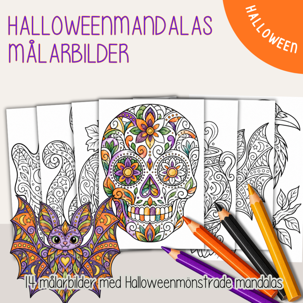 Halloween – Målarbilder Halloweenmandalas – 14 olika målarbilder