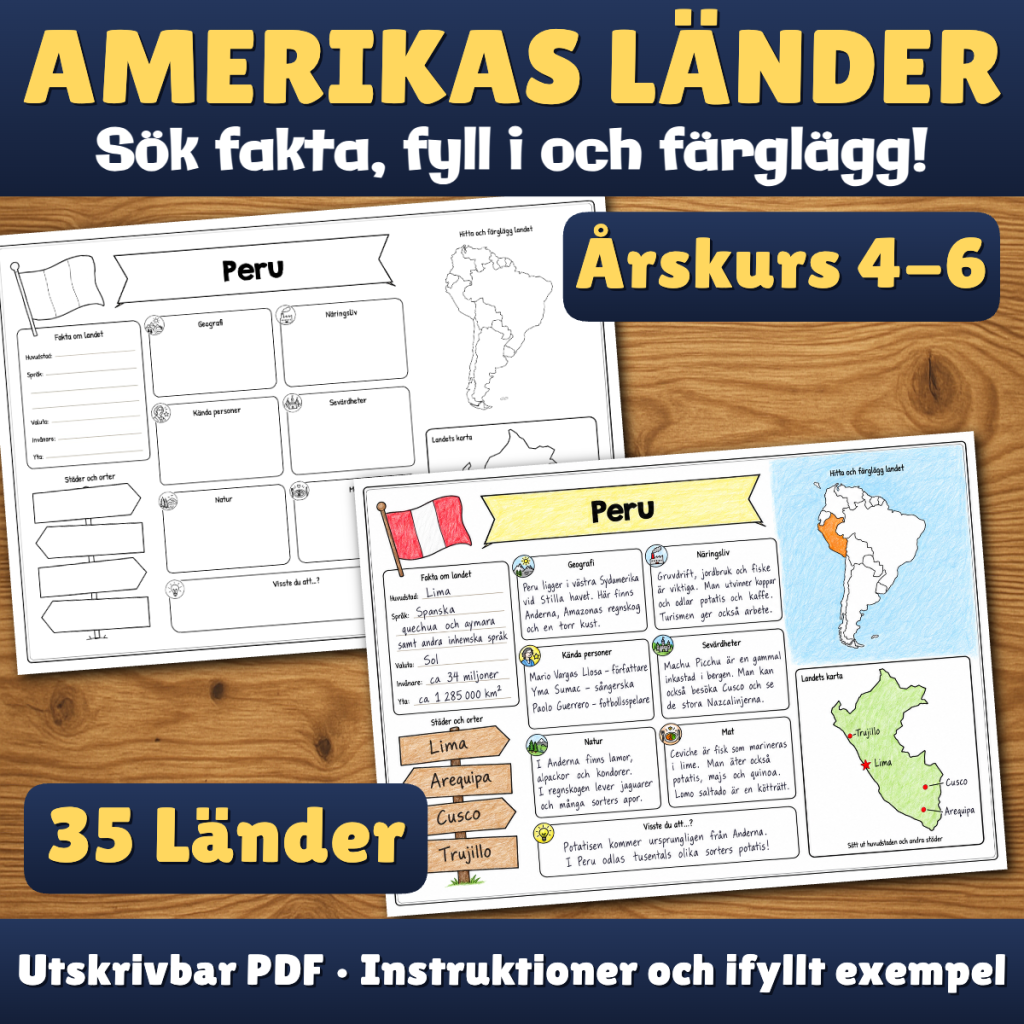 Amerikas länder – komplett arbetsblads­serie (35 länder)
