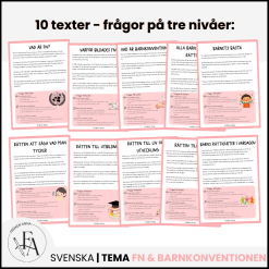 FN & Barnkonventionen | 10 läsförståelsetexter