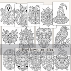 Halloween - Målarbilder Halloweenmandalas - 14 olika målarbilder