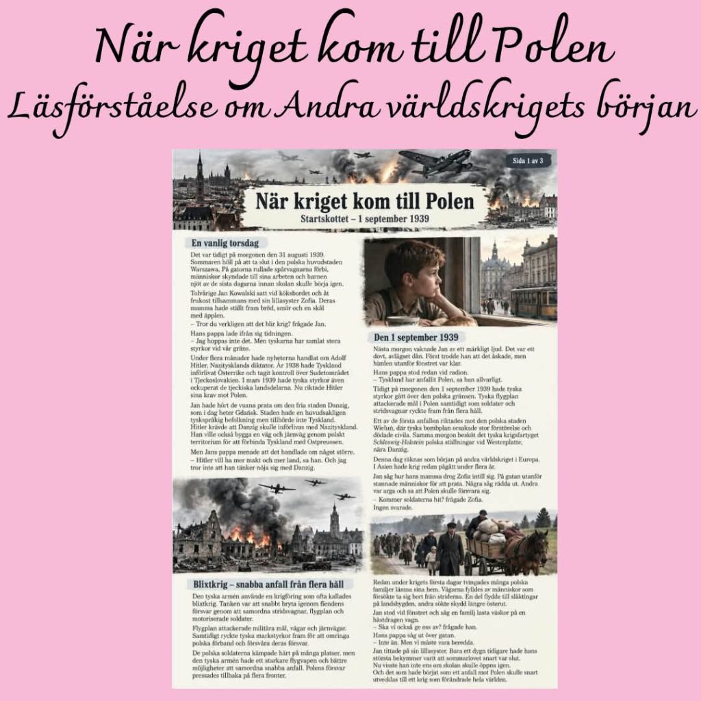 När kriget kom till Polen – Andra världskrigets början 1939 | Historia och läsförståelse åk 7–9
