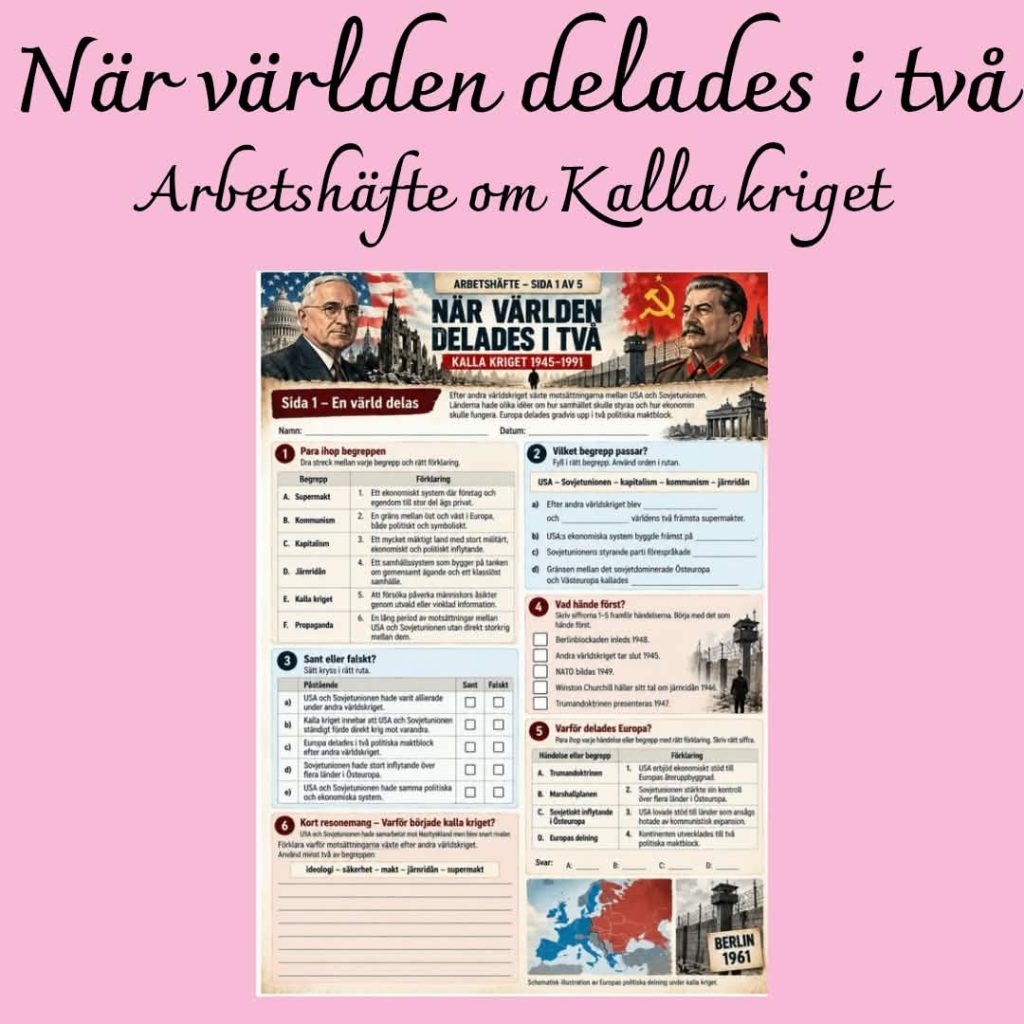 Kalla kriget 1945–1991 – Illustrerat arbetshäfte med 30 uppgifter och facit