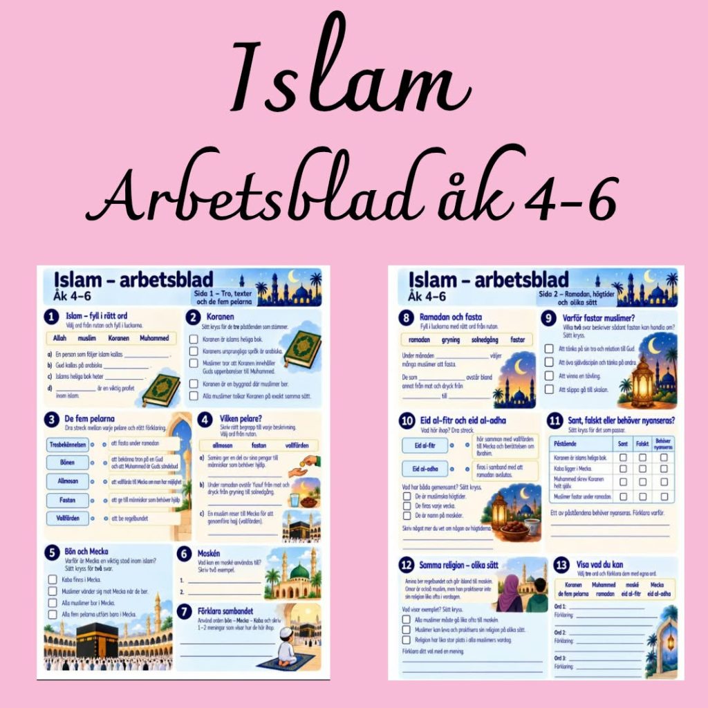 Islam – arbetsblad med facit | Åk 4–6