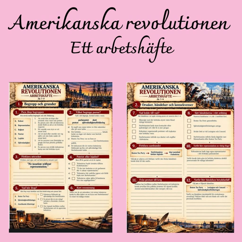 Amerikanska revolutionen – Arbetshäfte med övningar & facit